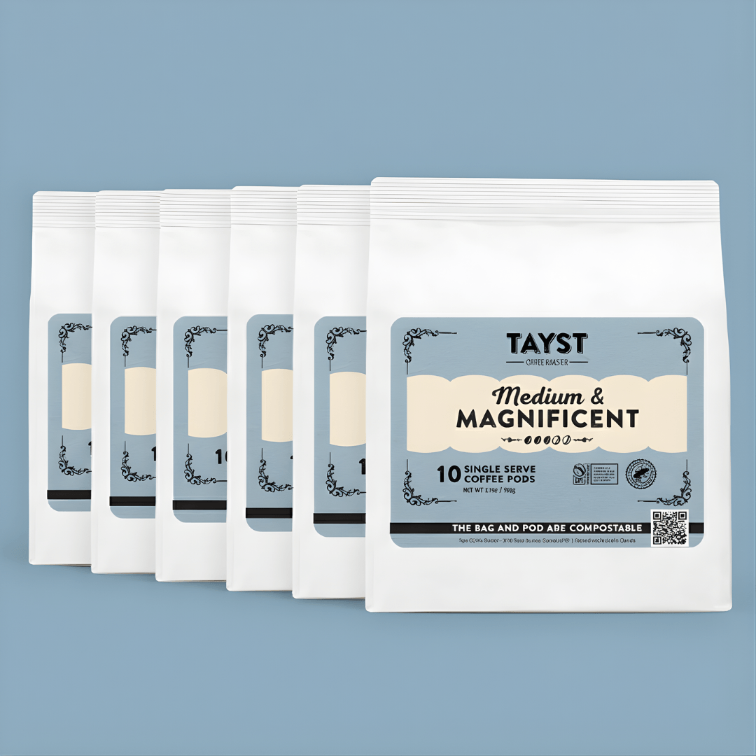 Pack of Tayst coffee pods on a blue background