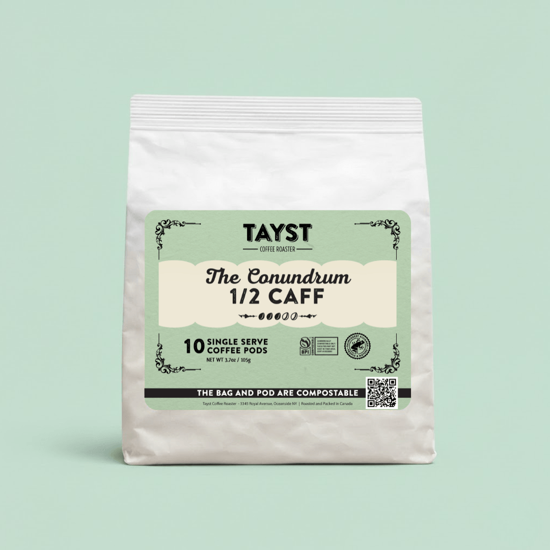 Tayst coffee pod package on a light green background