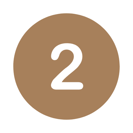 Brown circle with the number 2 in white on a transparent background