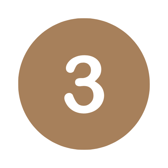 Brown circle with the number 3 inside on a transparent background