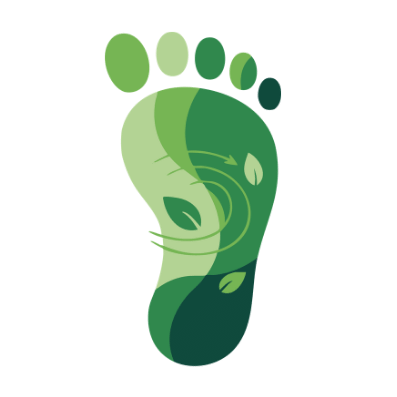 Green footprint icon with leaf details on a green background