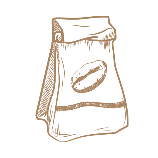 Illustration of a coffee bag with a coffee bean on a green background